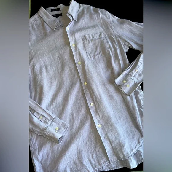 Grant Thomas Men’s Pure Linen Light Blue Button Up Shirt Size Large EUC - Picture 1 of 4